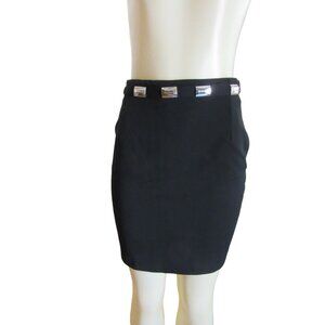 Women’s Vertigo Paris France Black Lined Short Skirt w Silver Buckles in Sz 8,